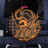 Koa Ikaika Warrior Helmet with Shark Spare Tire Cover Gold Kakau Style LT9 - Polynesian Pride