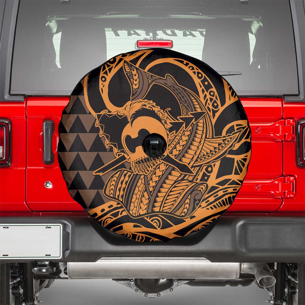 Koa Ikaika Warrior Helmet with Shark Spare Tire Cover Gold Kakau Style LT9 - Polynesian Pride