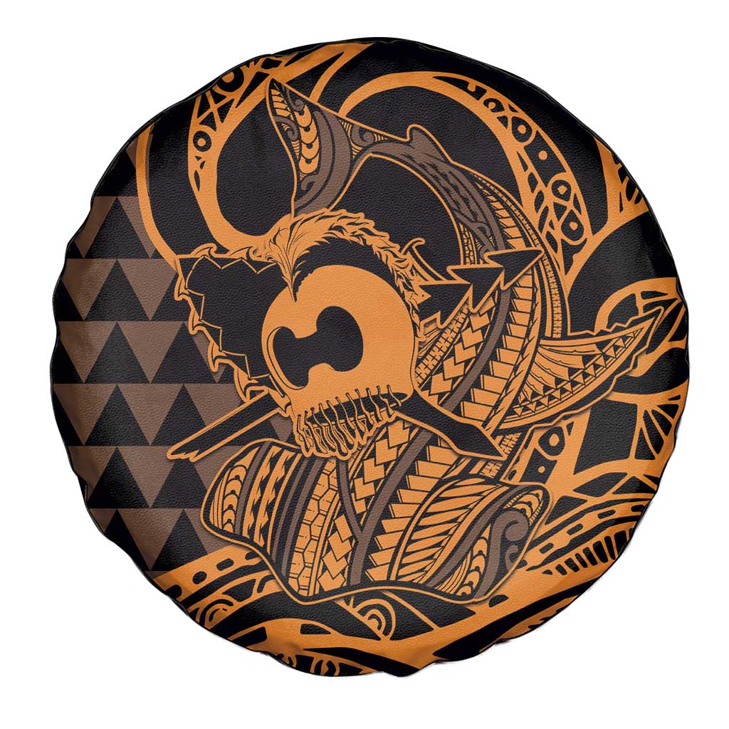 Koa Ikaika Warrior Helmet with Shark Spare Tire Cover Gold Kakau Style LT9 - Polynesian Pride