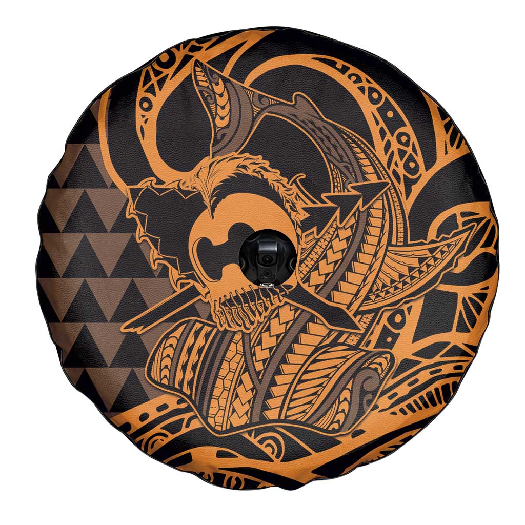 Koa Ikaika Warrior Helmet with Shark Spare Tire Cover Gold Kakau Style LT9 - Polynesian Pride