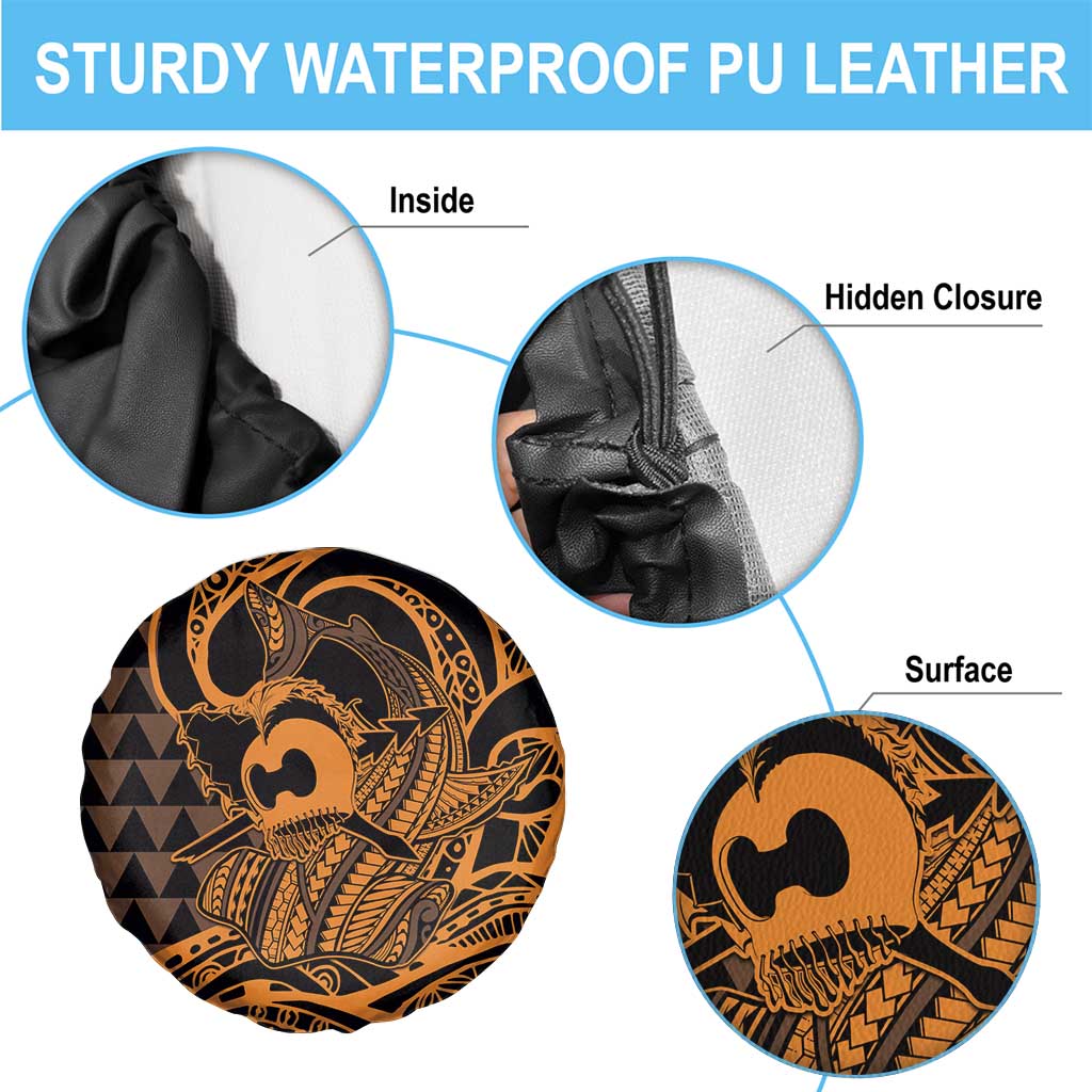Koa Ikaika Warrior Helmet with Shark Spare Tire Cover Gold Kakau Style LT9 - Polynesian Pride