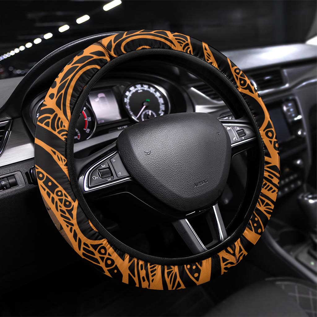 Koa Ikaika Warrior Helmet with Shark Steering Wheel Cover Gold Kakau Style LT9 Universal Fit Gold - Polynesian Pride