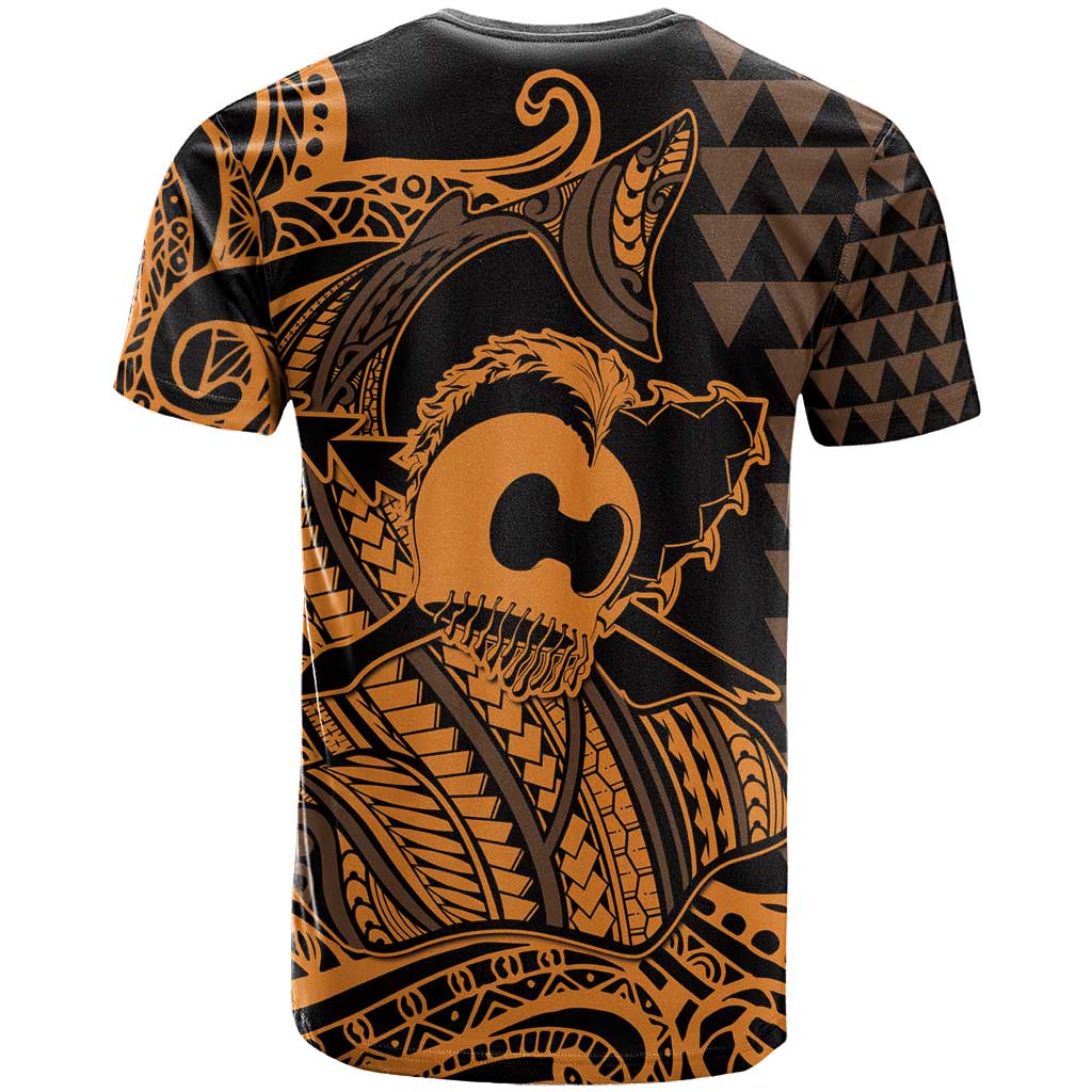 Koa Ikaika Warrior Helmet with Shark T Shirt Gold Kakau Style LT9 - Polynesian Pride