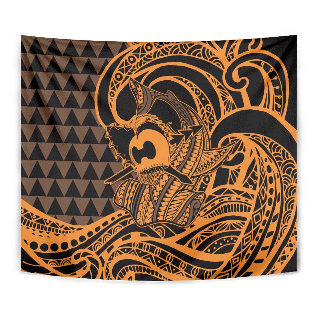 Koa Ikaika Warrior Helmet with Shark Tapestry Gold Kakau Style