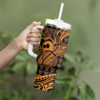 Koa Ikaika Warrior Helmet with Shark Tumbler With Handle Gold Kakau Style LT9 - Polynesian Pride