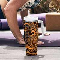 Koa Ikaika Warrior Helmet with Shark Tumbler With Handle Gold Kakau Style LT9 - Polynesian Pride