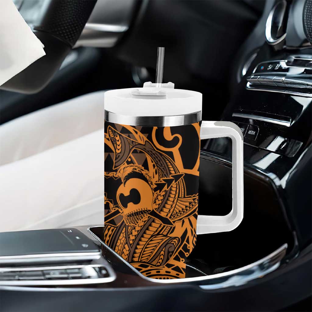 Koa Ikaika Warrior Helmet with Shark Tumbler With Handle Gold Kakau Style LT9 - Polynesian Pride
