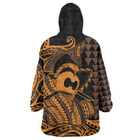 Koa Ikaika Warrior Helmet with Shark Wearable Blanket Hoodie Gold Kakau Style LT9 - Polynesian Pride
