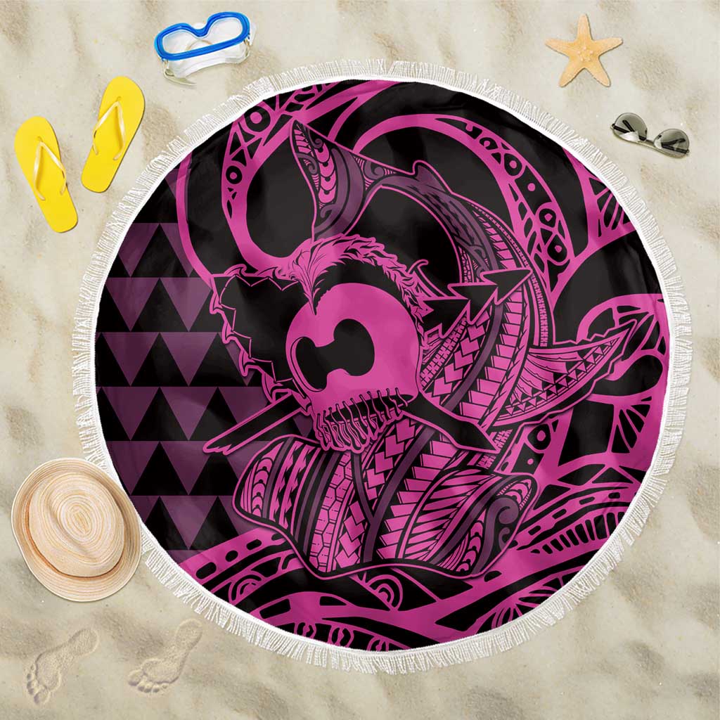Koa Ikaika Warrior Helmet with Shark Beach Blanket Pink Kakau Style LT9 One Size 150cm Pink - Polynesian Pride