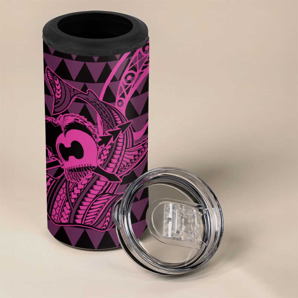 Koa Ikaika Warrior Helmet with Shark 4 in 1 Can Cooler Tumbler Pink Kakau Style