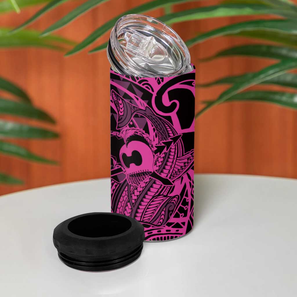 Koa Ikaika Warrior Helmet with Shark 4 in 1 Can Cooler Tumbler Pink Kakau Style