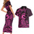 Koa Ikaika Warrior Helmet with Shark Couples Matching Short Sleeve Bodycon Dress and Hawaiian Shirt Pink Kakau Style