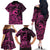 Koa Ikaika Warrior Helmet with Shark Family Matching Off The Shoulder Long Sleeve Dress and Hawaiian Shirt Pink Kakau Style