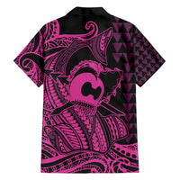 Koa Ikaika Warrior Helmet with Shark Family Matching Puletasi and Hawaiian Shirt Pink Kakau Style