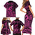 Koa Ikaika Warrior Helmet with Shark Family Matching Short Sleeve Bodycon Dress and Hawaiian Shirt Pink Kakau Style