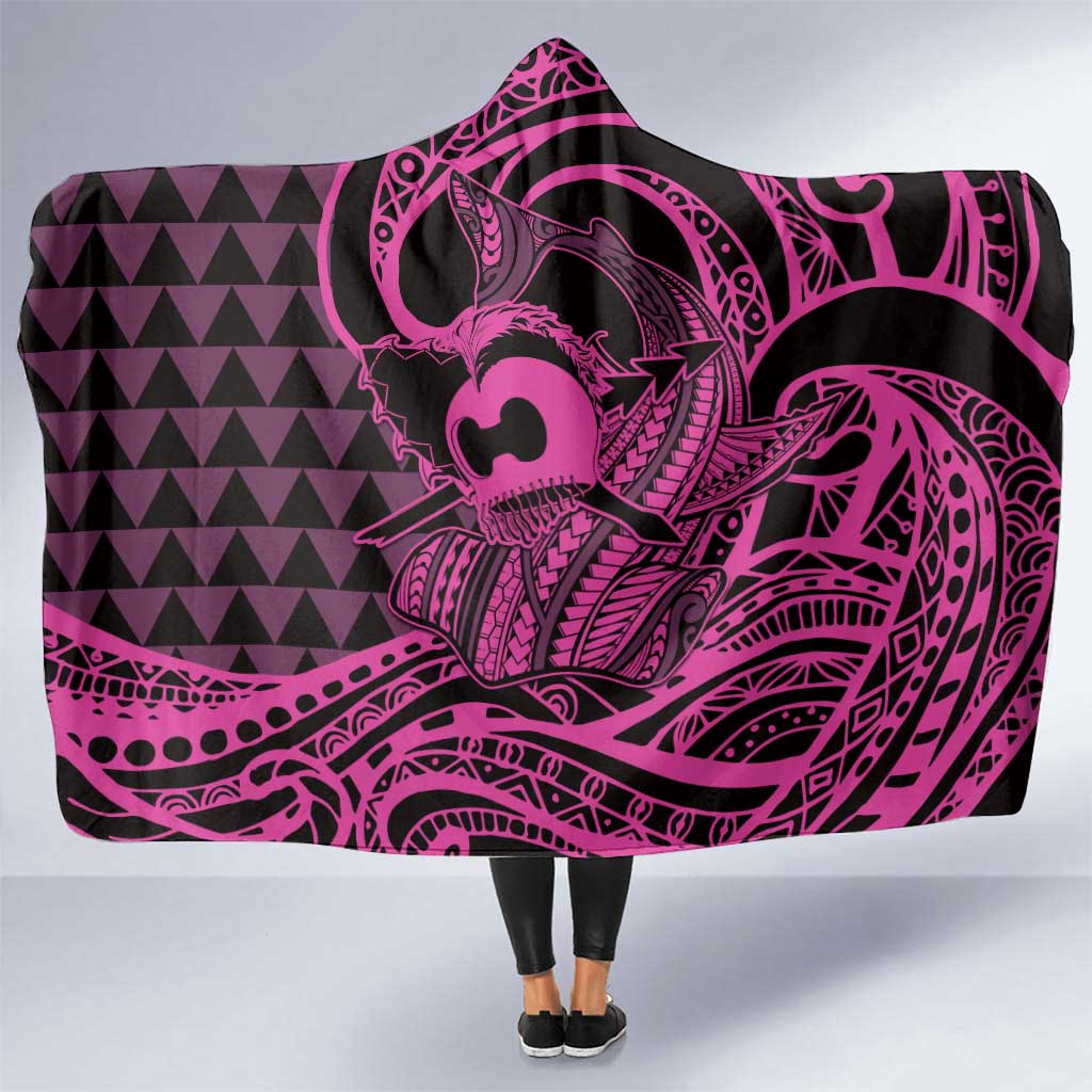 Koa Ikaika Warrior Helmet with Shark Hooded Blanket Pink Kakau Style