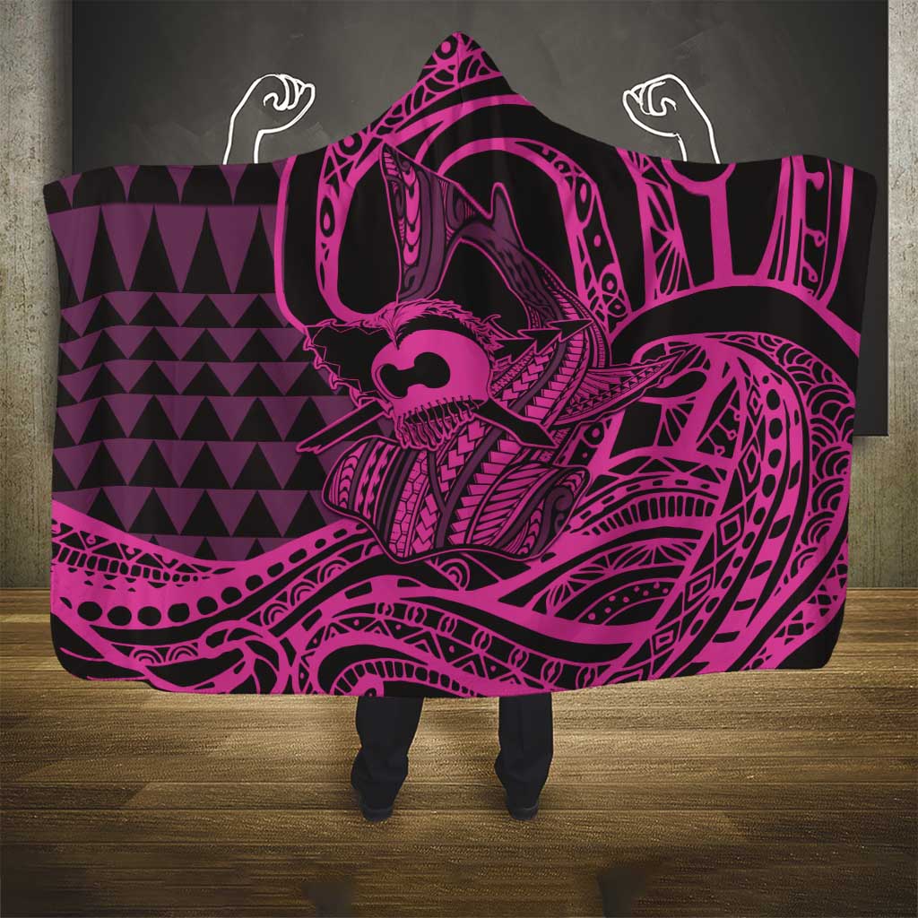 Koa Ikaika Warrior Helmet with Shark Hooded Blanket Pink Kakau Style LT9 - Polynesian Pride