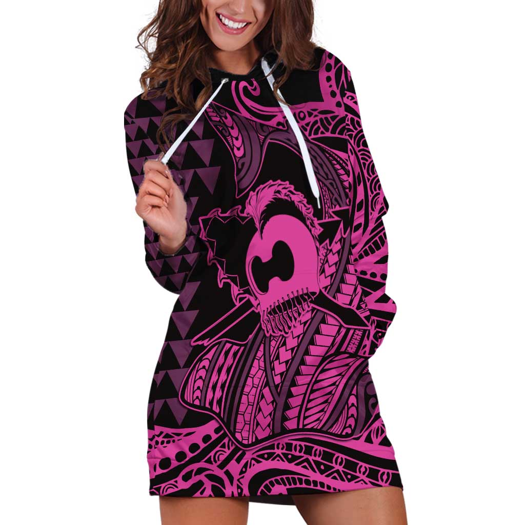 Koa Ikaika Warrior Helmet with Shark Hoodie Dress Pink Kakau Style