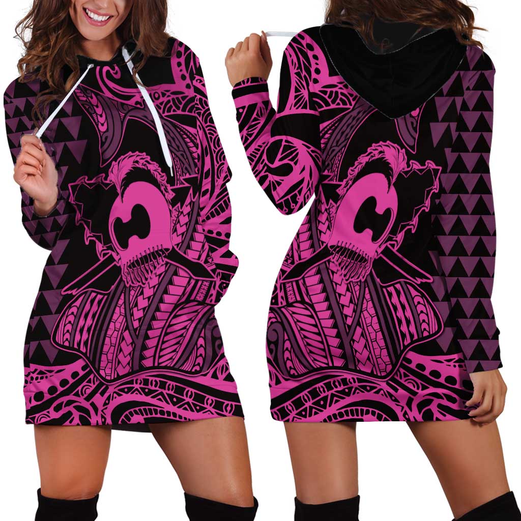 Koa Ikaika Warrior Helmet with Shark Hoodie Dress Pink Kakau Style LT9 - Polynesian Pride