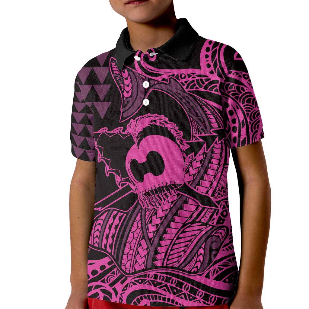 Koa Ikaika Warrior Helmet with Shark Kid Polo Shirt Pink Kakau Style