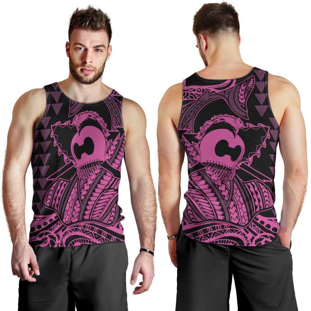 Koa Ikaika Warrior Helmet with Shark Men Tank Top Pink Kakau Style LT9 - Polynesian Pride