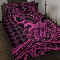 Koa Ikaika Warrior Helmet with Shark Quilt Bed Set Pink Kakau Style LT9 Pink - Polynesian Pride