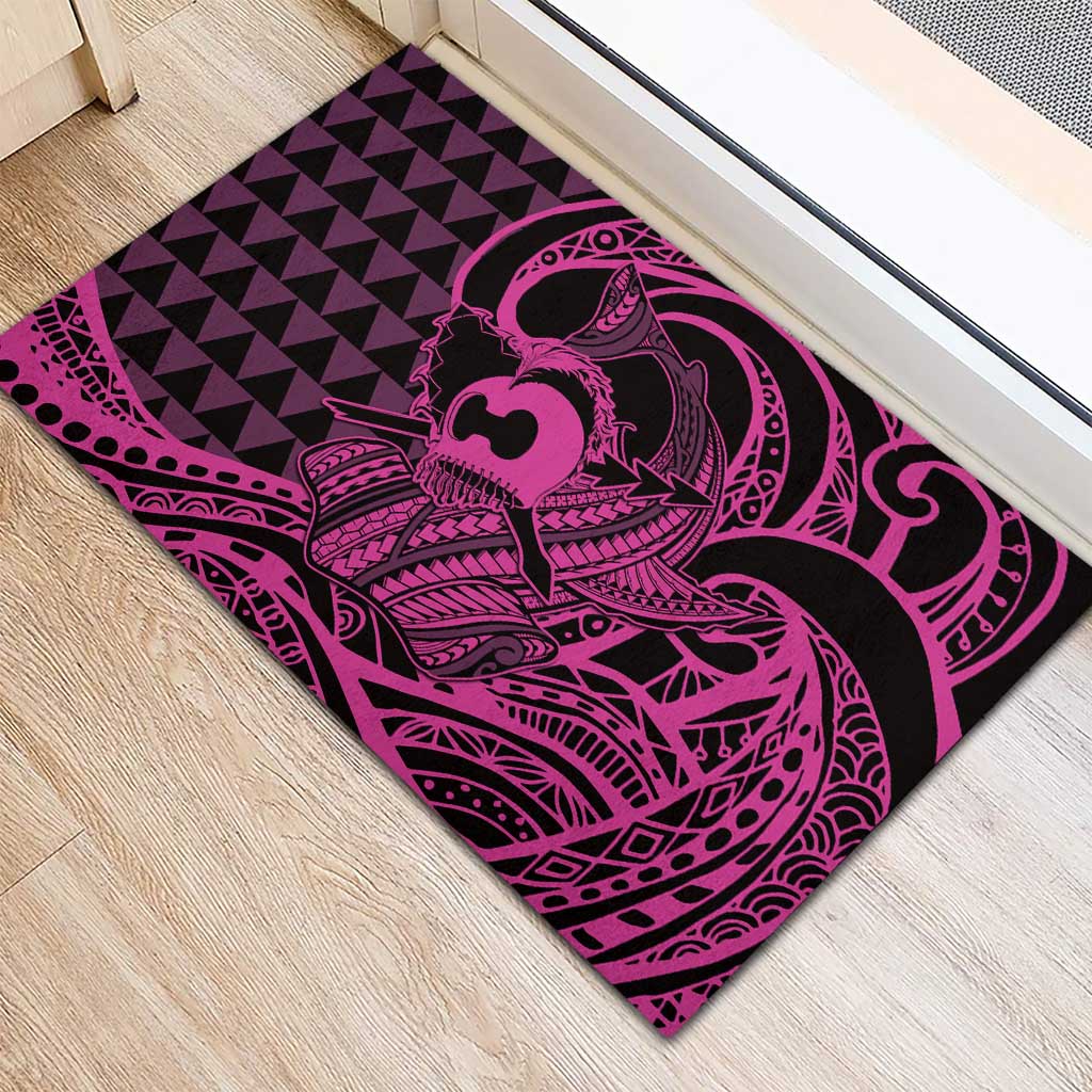 Koa Ikaika Warrior Helmet with Shark Rubber Doormat Pink Kakau Style LT9 - Polynesian Pride