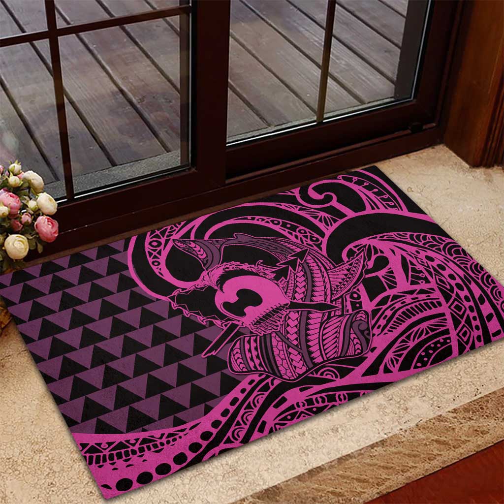 Koa Ikaika Warrior Helmet with Shark Rubber Doormat Pink Kakau Style LT9 - Polynesian Pride