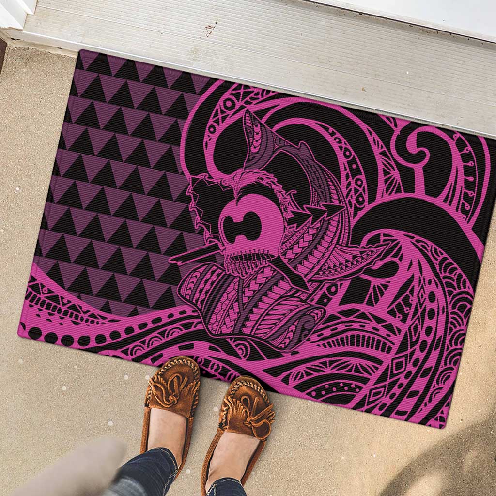 Koa Ikaika Warrior Helmet with Shark Rubber Doormat Pink Kakau Style LT9 - Polynesian Pride