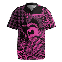 Koa Ikaika Warrior Helmet with Shark Rugby Jersey Pink Kakau Style LT9 Pink - Polynesian Pride