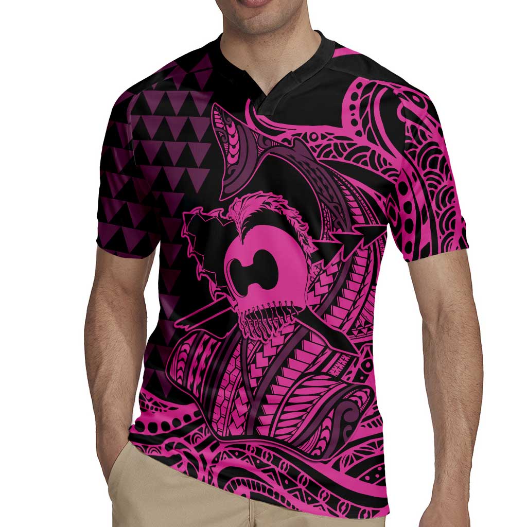 Koa Ikaika Warrior Helmet with Shark Rugby Jersey Pink Kakau Style LT9 - Polynesian Pride
