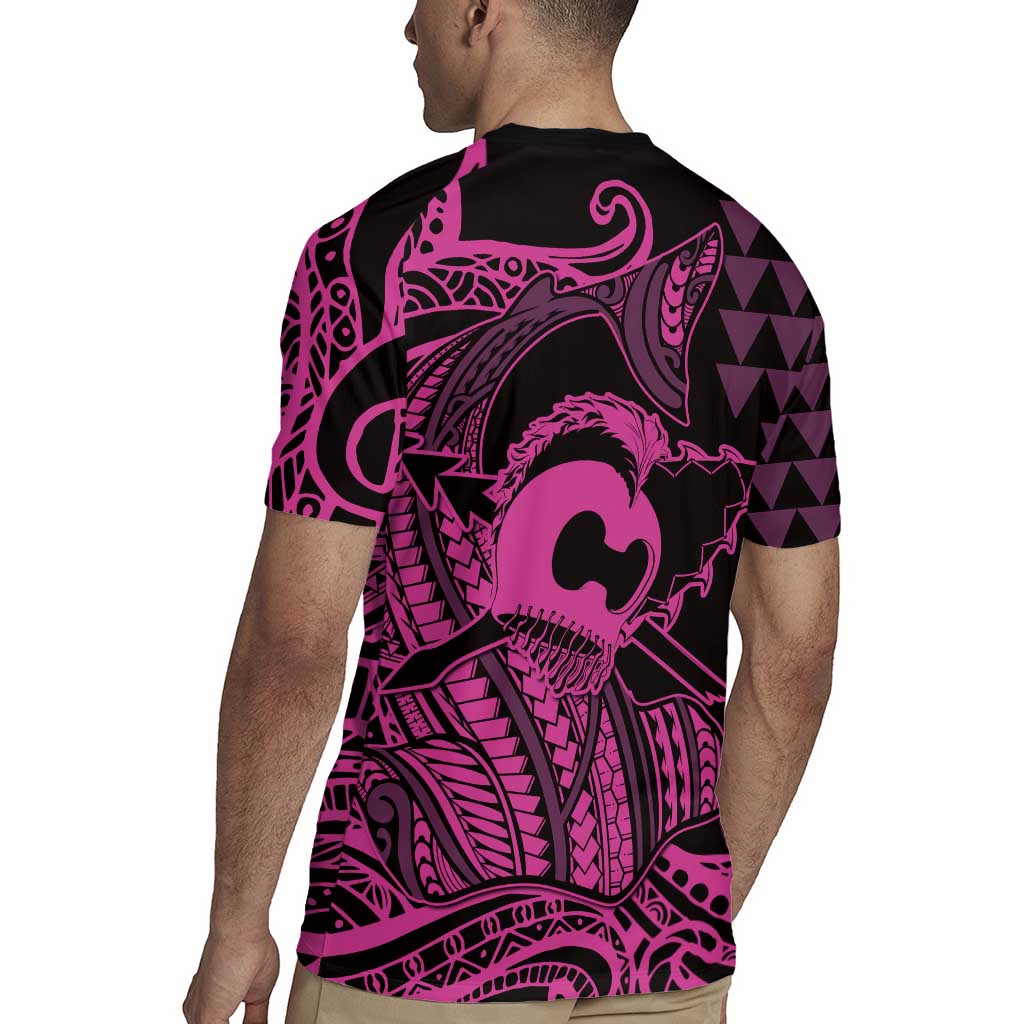Koa Ikaika Warrior Helmet with Shark Rugby Jersey Pink Kakau Style LT9 - Polynesian Pride