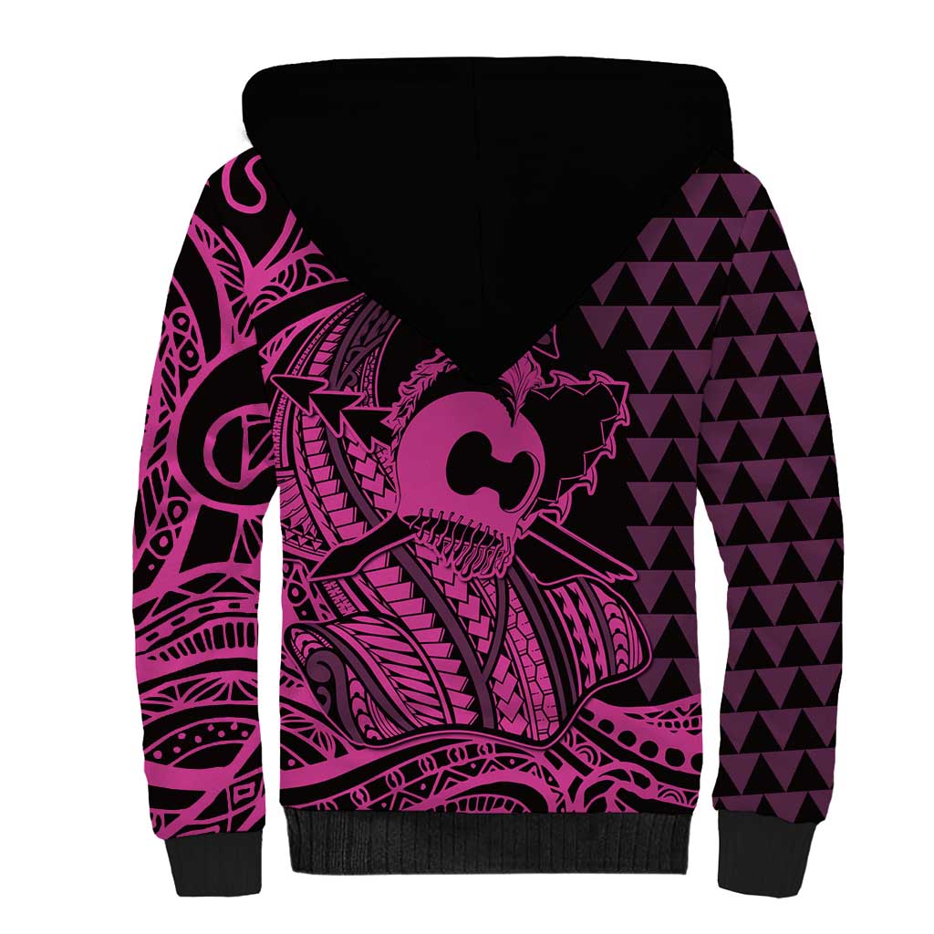 Koa Ikaika Warrior Helmet with Shark Sherpa Hoodie Pink Kakau Style LT9 - Polynesian Pride