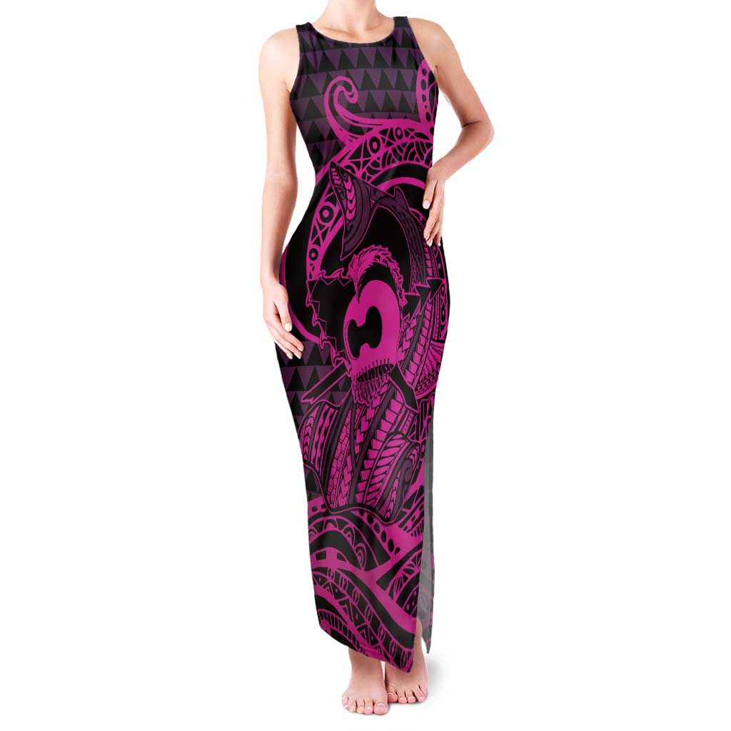 Koa Ikaika Warrior Helmet with Shark Tank Maxi Dress Pink Kakau Style LT9 Women Pink - Polynesian Pride