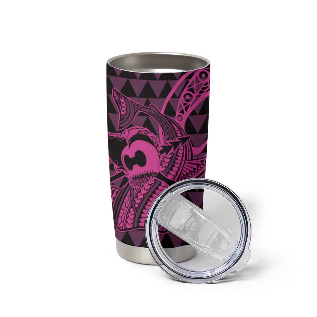 Koa Ikaika Warrior Helmet with Shark Tumbler Cup Pink Kakau Style LT9 - Polynesian Pride