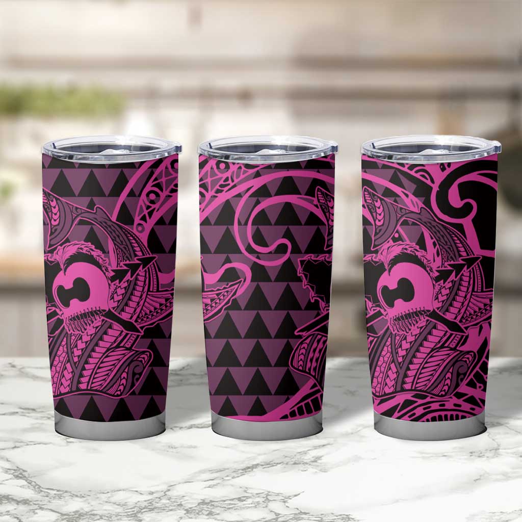 Koa Ikaika Warrior Helmet with Shark Tumbler Cup Pink Kakau Style LT9 - Polynesian Pride