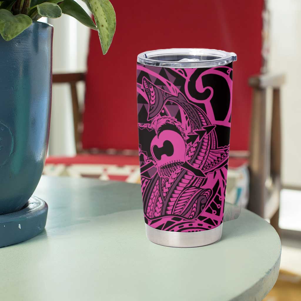 Koa Ikaika Warrior Helmet with Shark Tumbler Cup Pink Kakau Style LT9 - Polynesian Pride