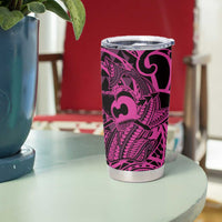 Koa Ikaika Warrior Helmet with Shark Tumbler Cup Pink Kakau Style LT9 - Polynesian Pride