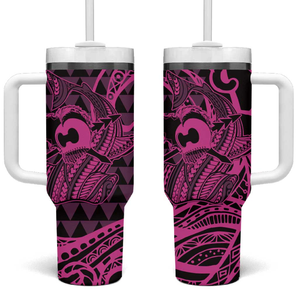Koa Ikaika Warrior Helmet with Shark Tumbler With Handle Pink Kakau Style LT9 One Size: 40 oz Pink - Polynesian Pride