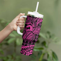Koa Ikaika Warrior Helmet with Shark Tumbler With Handle Pink Kakau Style LT9 - Polynesian Pride