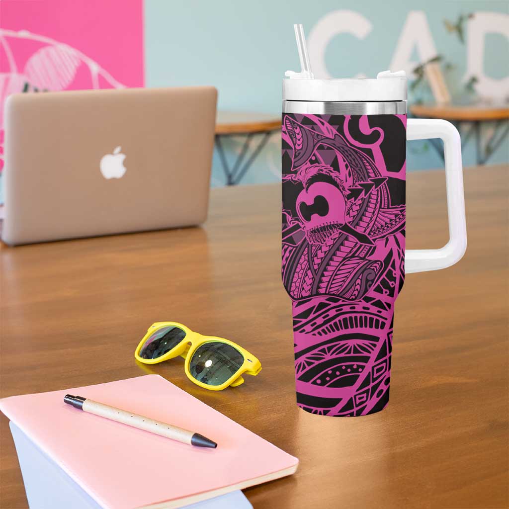 Koa Ikaika Warrior Helmet with Shark Tumbler With Handle Pink Kakau Style LT9 - Polynesian Pride