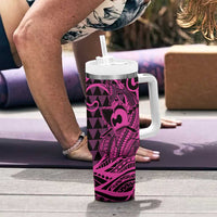 Koa Ikaika Warrior Helmet with Shark Tumbler With Handle Pink Kakau Style LT9 - Polynesian Pride