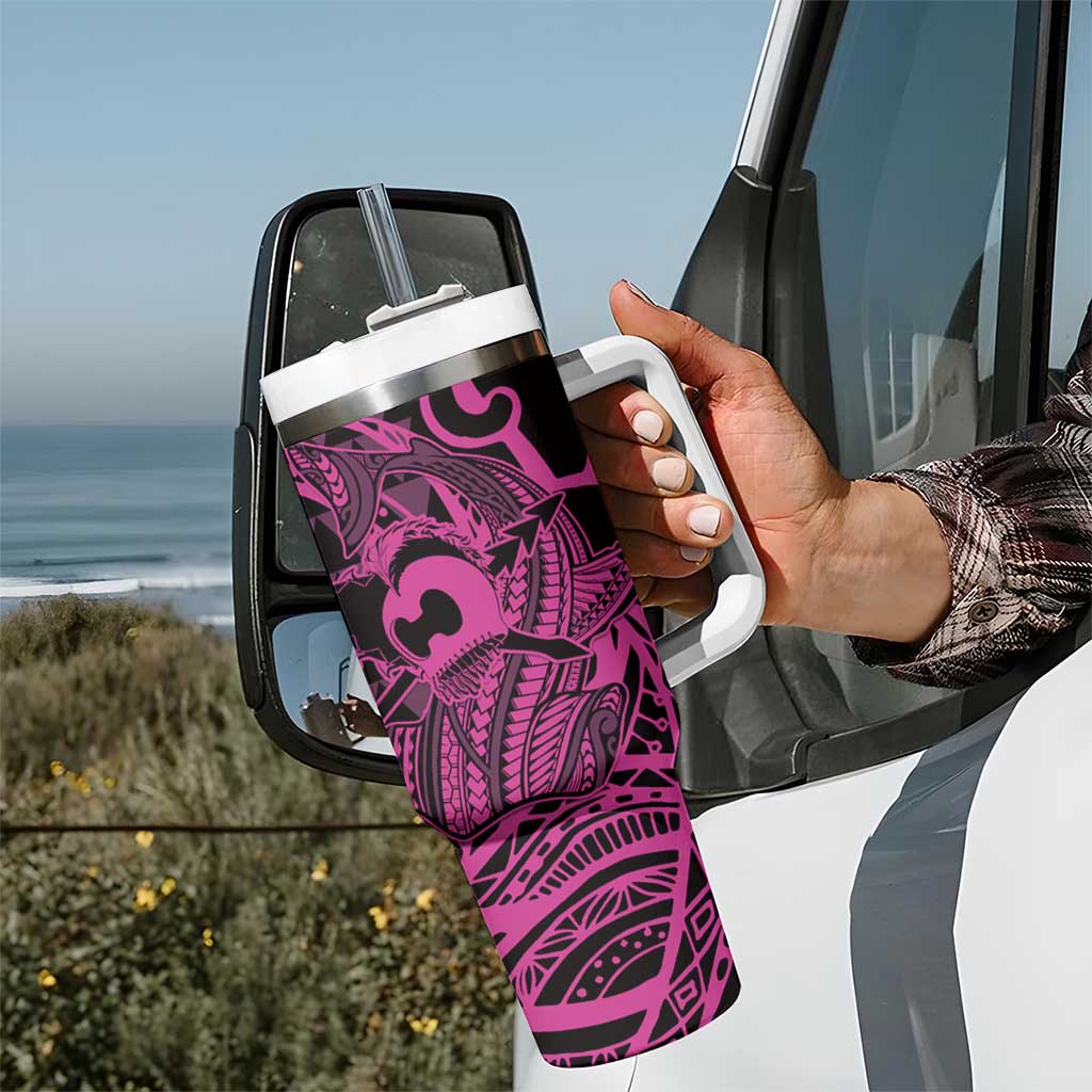 Koa Ikaika Warrior Helmet with Shark Tumbler With Handle Pink Kakau Style LT9 - Polynesian Pride