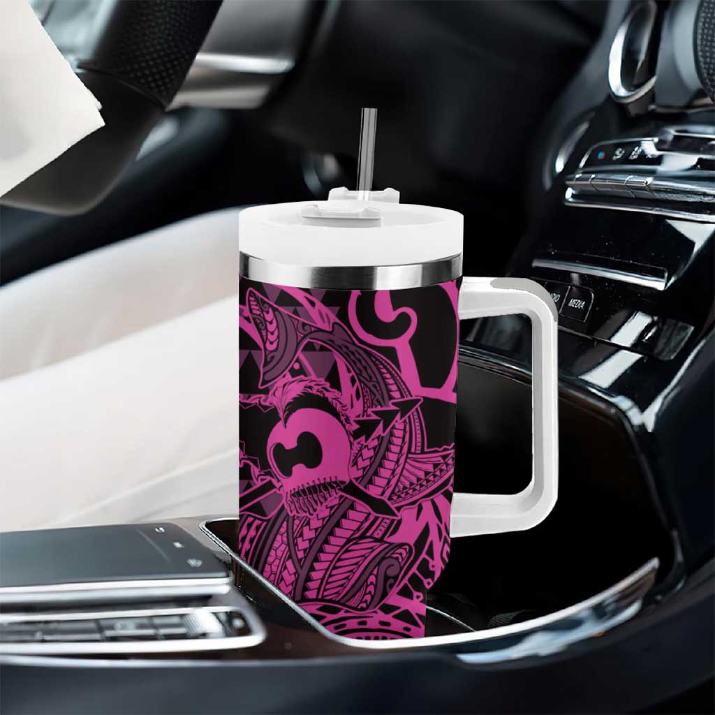 Koa Ikaika Warrior Helmet with Shark Tumbler With Handle Pink Kakau Style LT9 - Polynesian Pride
