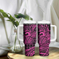 Koa Ikaika Warrior Helmet with Shark Tumbler With Handle Pink Kakau Style LT9 - Polynesian Pride