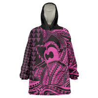 Koa Ikaika Warrior Helmet with Shark Wearable Blanket Hoodie Pink Kakau Style LT9 One Size Pink - Polynesian Pride
