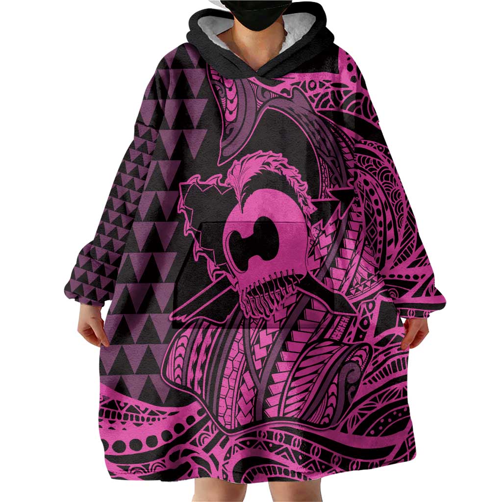 Koa Ikaika Warrior Helmet with Shark Wearable Blanket Hoodie Pink Kakau Style LT9 - Polynesian Pride