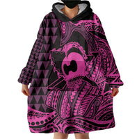 Koa Ikaika Warrior Helmet with Shark Wearable Blanket Hoodie Pink Kakau Style LT9 - Polynesian Pride