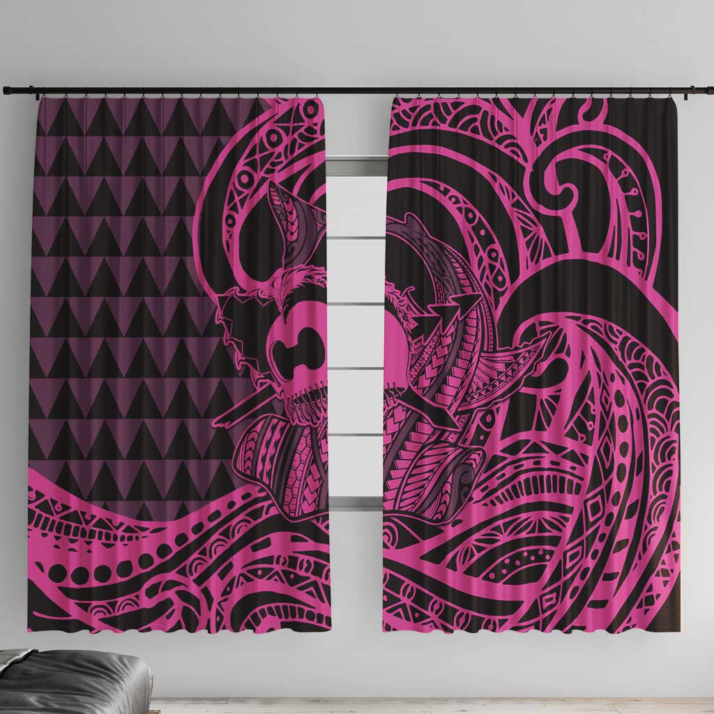 Koa Ikaika Warrior Helmet with Shark Window Curtain Pink Kakau Style LT9 With Hooks Pink - Polynesian Pride
