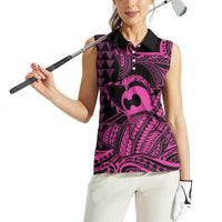 Koa Ikaika Warrior Helmet with Shark Women Sleeveless Polo Shirt Pink Kakau Style
